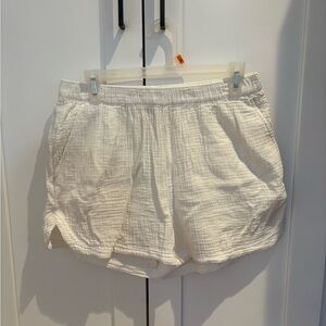 Women's White Textured Shorts